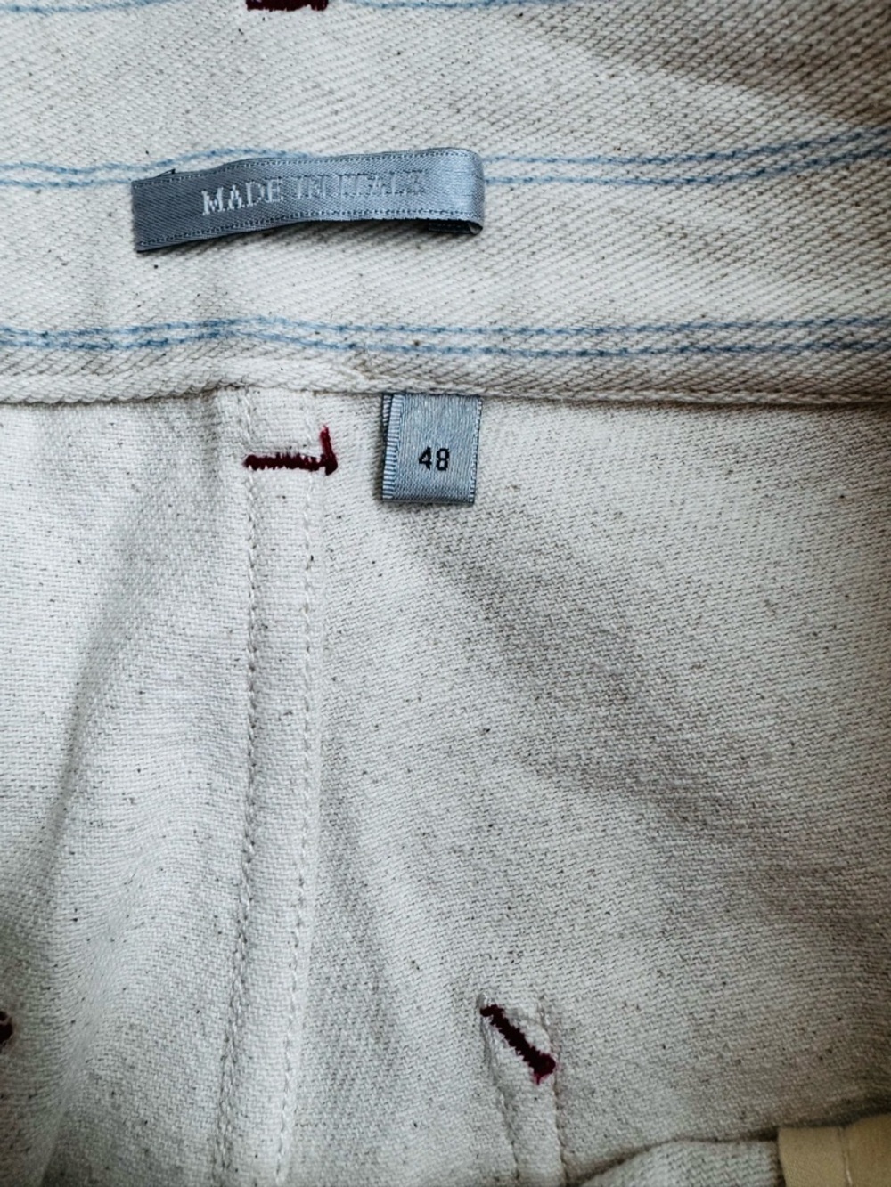Dior Cream Pants with Blue Pinstripes and Branded Button - Picture 7 of 14